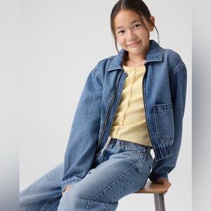 Gap Girls Denim Zip Bomber Jacket, Size Large (10)